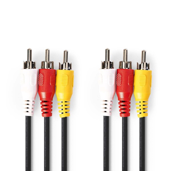 Composiet Videokabel 3x RCA Male - 3x RCA Male 5,0 m zwart